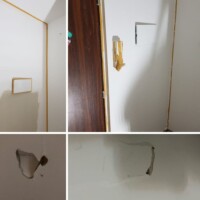 Loch in Rigipswand repariert vorher-nachher