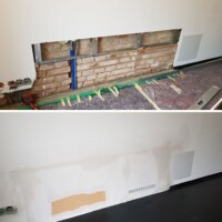 Trockenbauwand repariert vorher-nachher